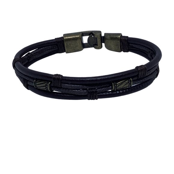 Leather Bracelet Unisex Fabric Leather Bangle Wrap Wristband Rope Brown - Picture 1 of 6